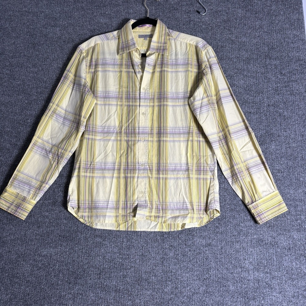 Ted Baker London Mens Plaid Button Down Shirt Yellow Purple Size 4 Portugal L